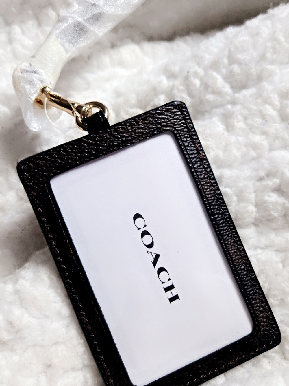 Coach Black Pebbled Leather ID Lanyard Holder with Gold Hardware